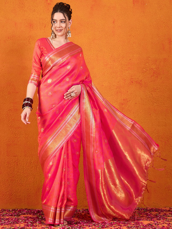 Banarasi Satin Silk Orange Saree