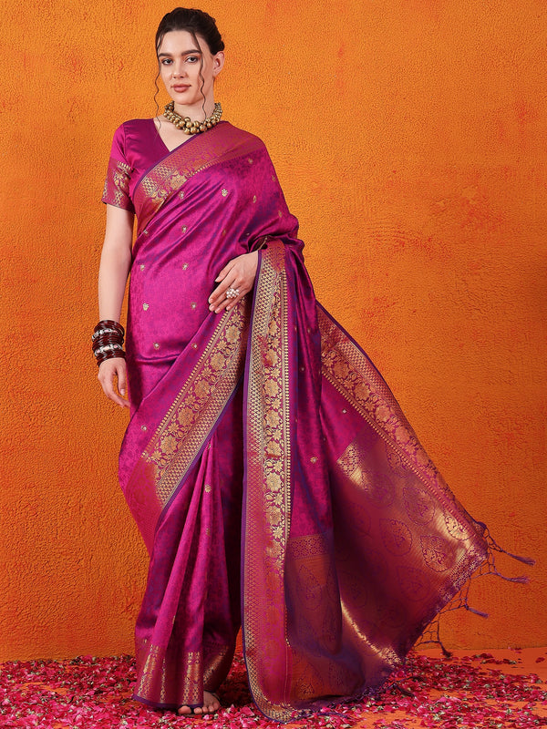 Banarasi Satin Silk Wine Saree