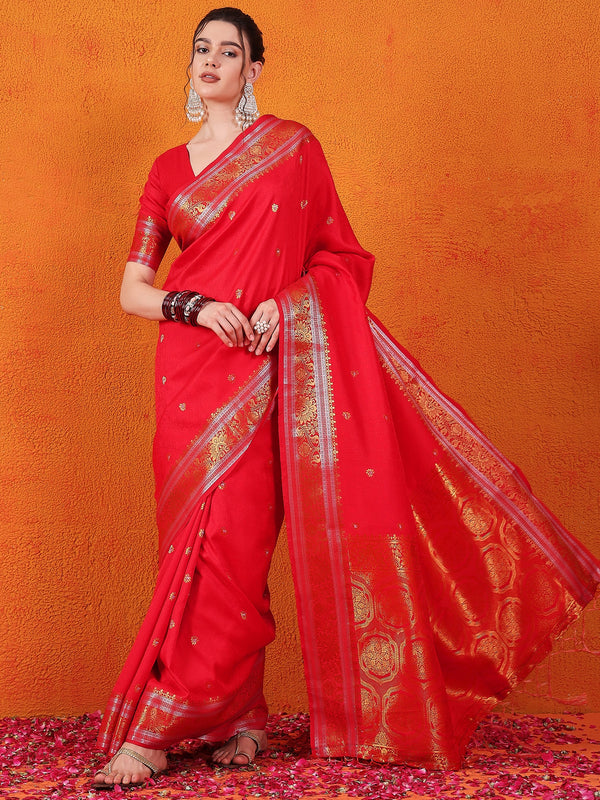 Banarasi Satin Silk Red Saree