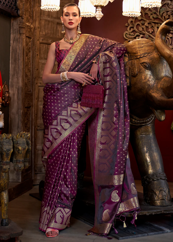 Banarasi Satin Silk Wine Saree