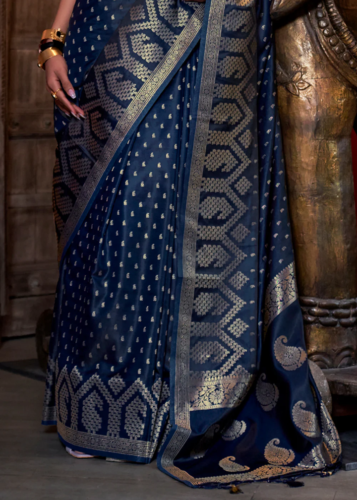 Banarasi Satin Silk Navy Blue Saree