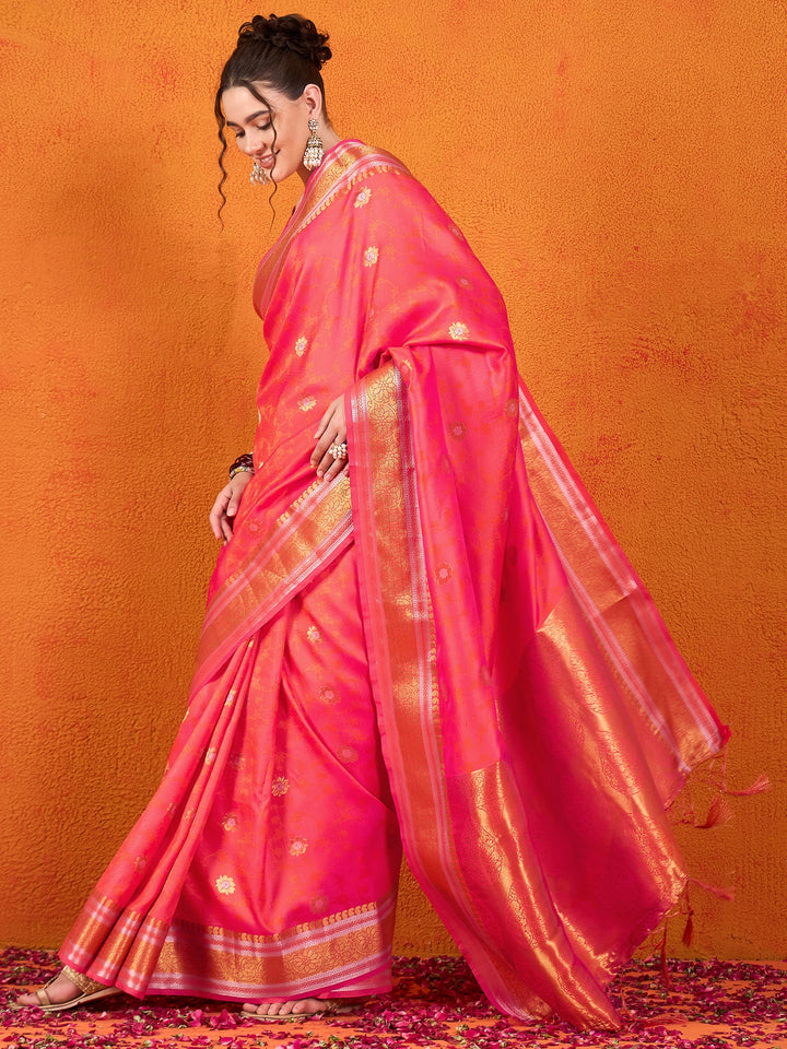 Banarasi Satin Silk Orange Saree