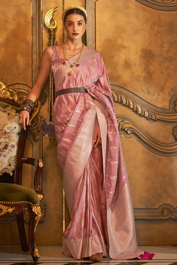 Banarasi Satin Silk Pink Saree