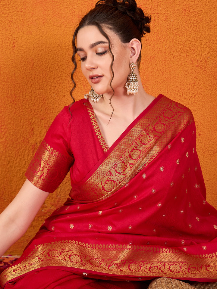 Banarasi Satin Silk Red Saree