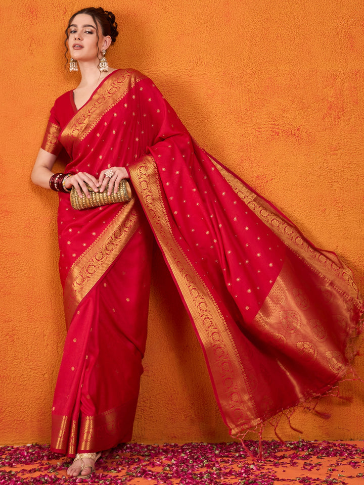 Banarasi Satin Silk Red Saree