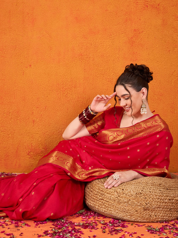 Banarasi Satin Silk Red Saree