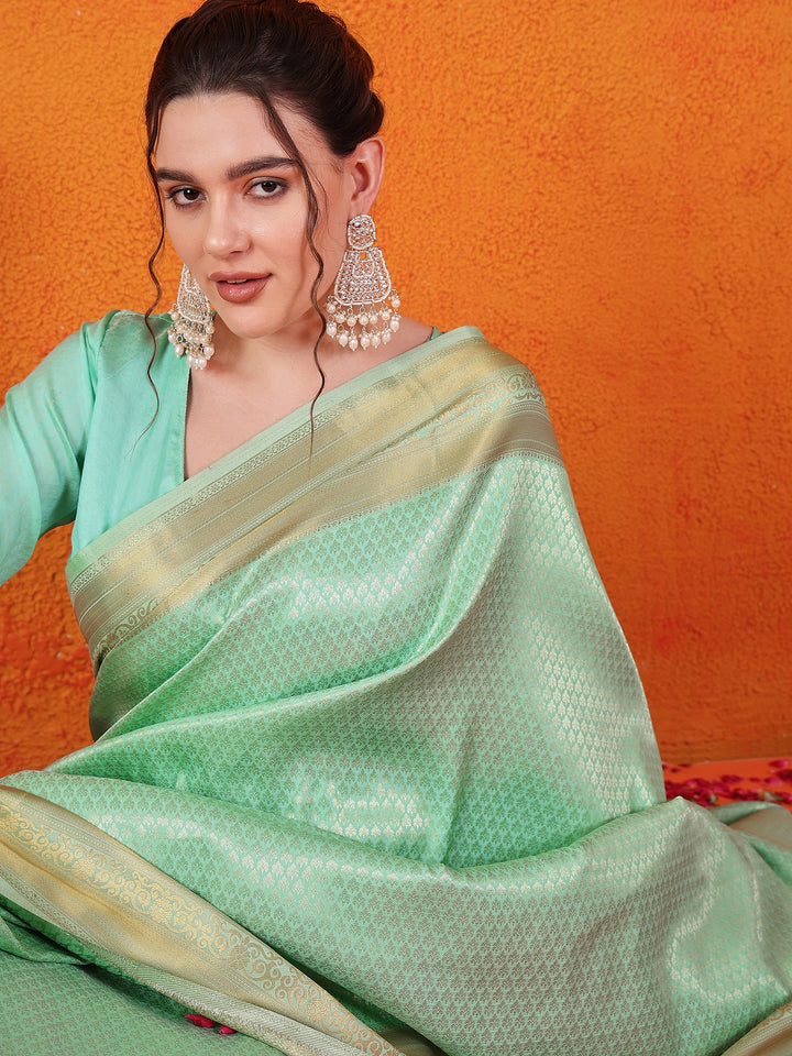 Banarasi Satin Silk Turquoise Saree