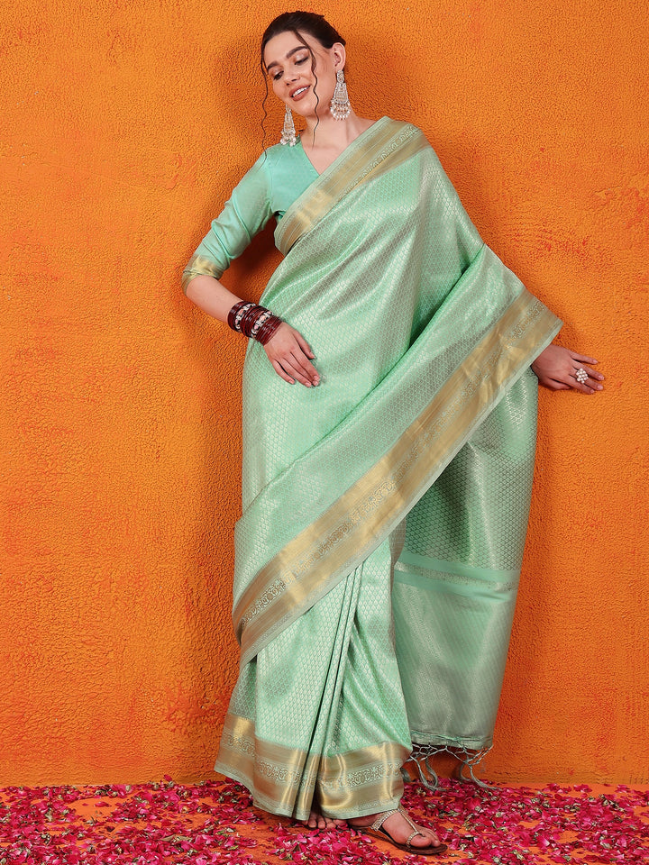 Banarasi Satin Silk Turquoise Saree