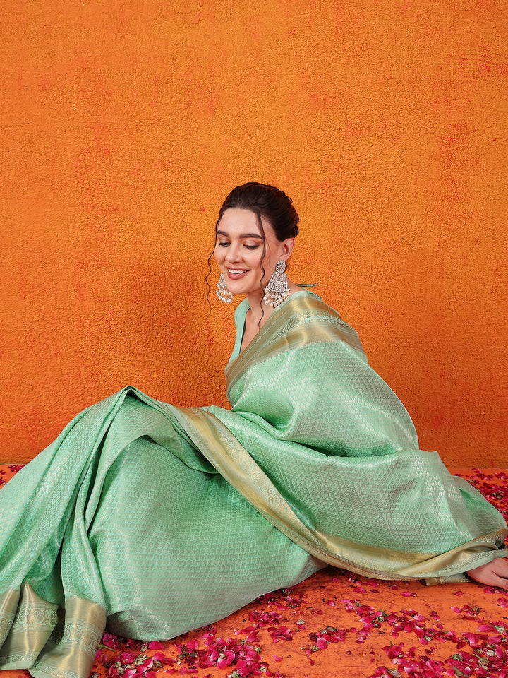 Banarasi Satin Silk Turquoise Saree