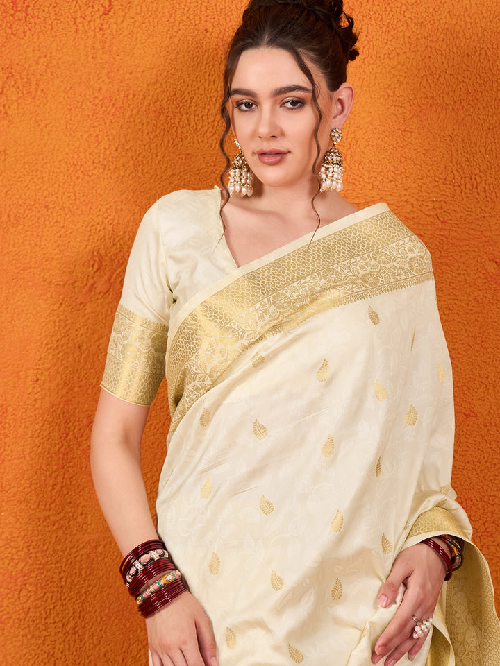 Banarasi Satin Silk White Saree