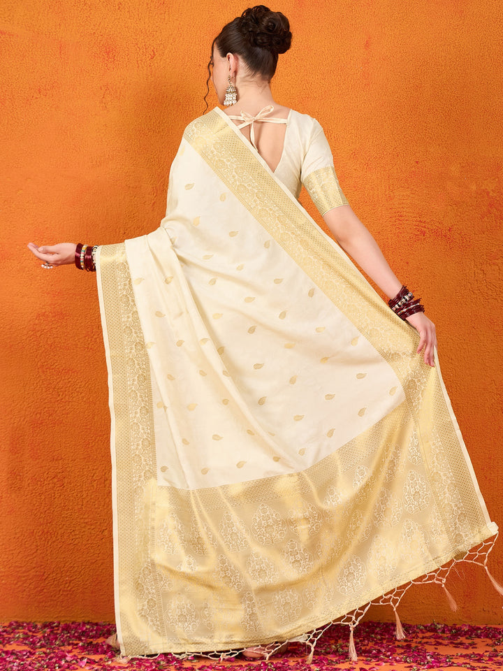 Banarasi Satin Silk White Saree