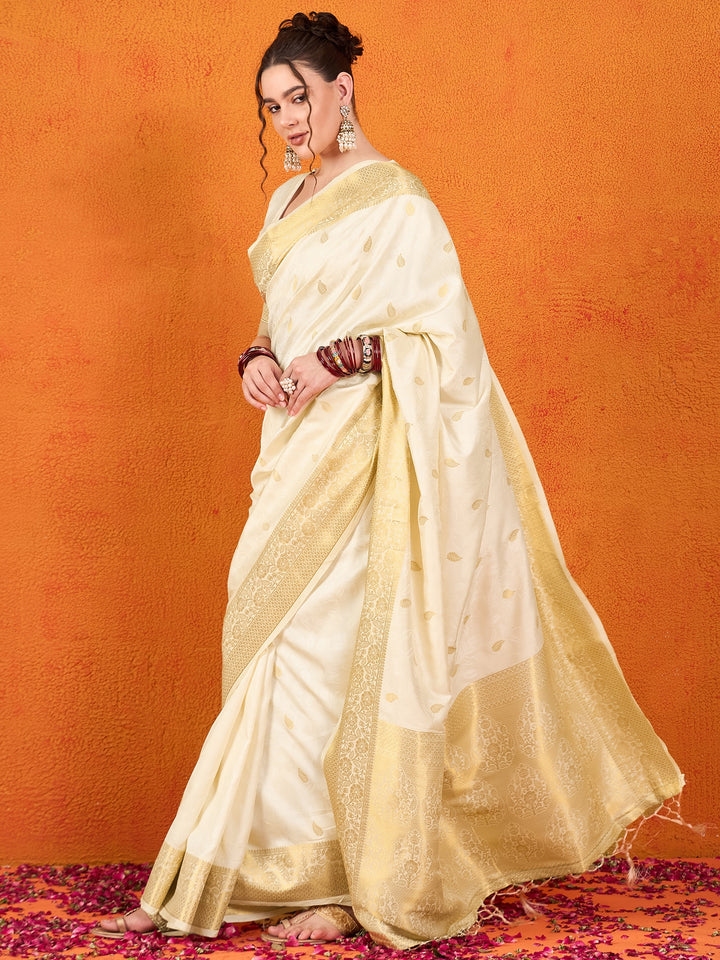 Banarasi Satin Silk White Saree