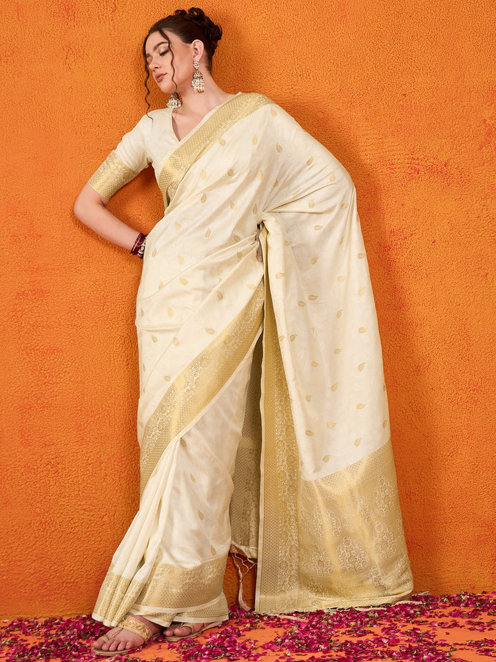 Banarasi Satin Silk White Saree