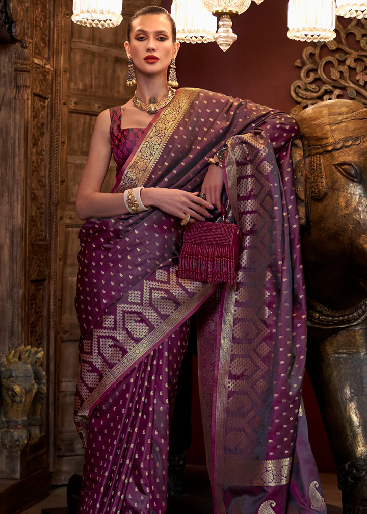 Banarasi Satin Silk Wine Saree