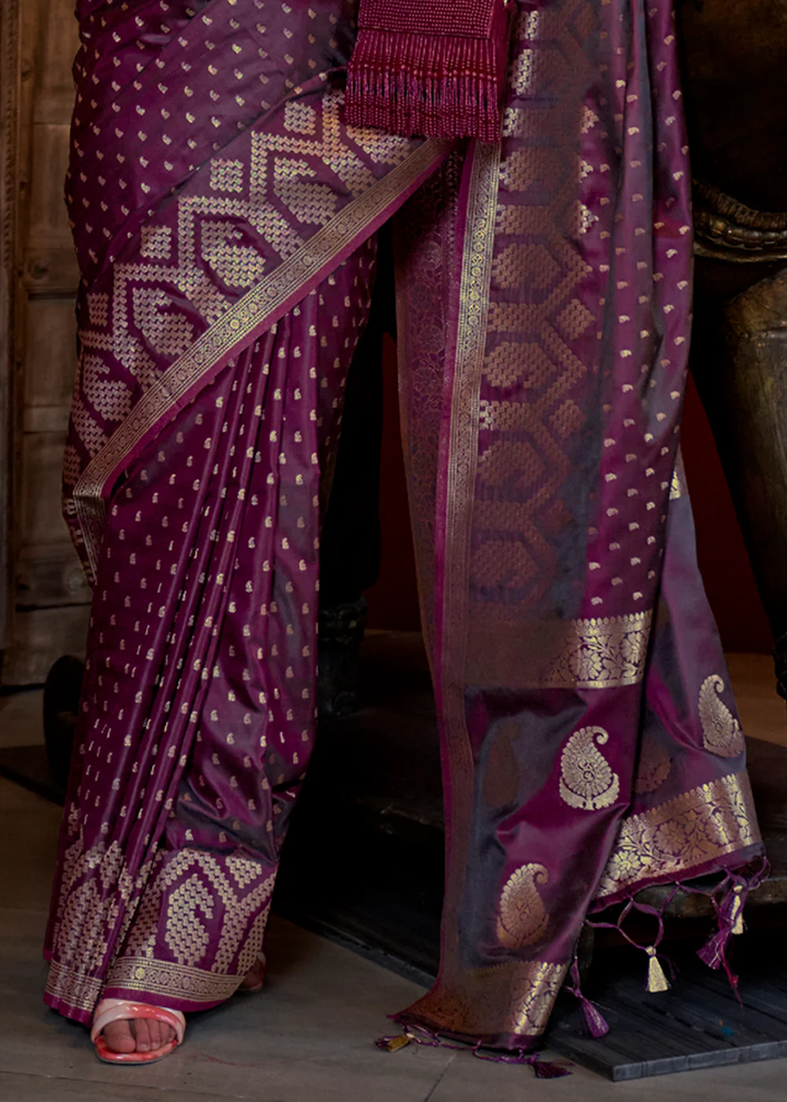 Banarasi Satin Silk Wine Saree