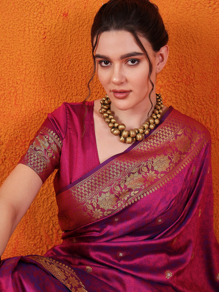 Banarasi Satin Silk Wine Saree