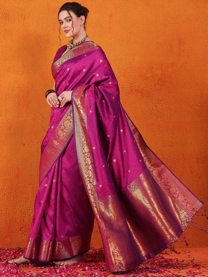 Banarasi Satin Silk Wine Saree