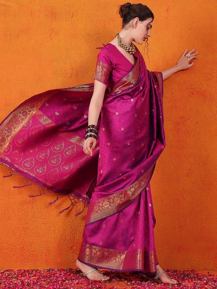 Banarasi Satin Silk Wine Saree