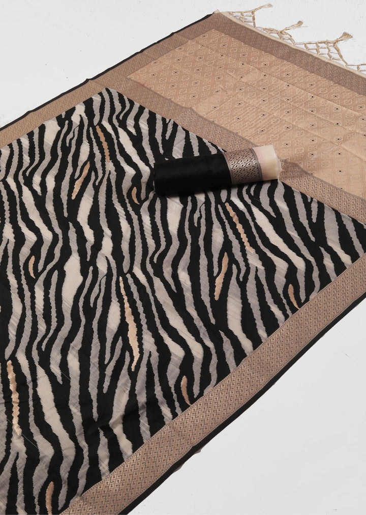 Black Cotton Zebra Weave Saree