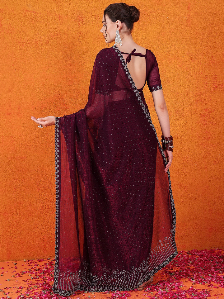 Crunchy Chiffon Wine Saree