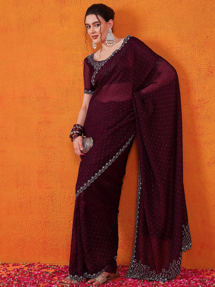 Crunchy Chiffon Wine Saree