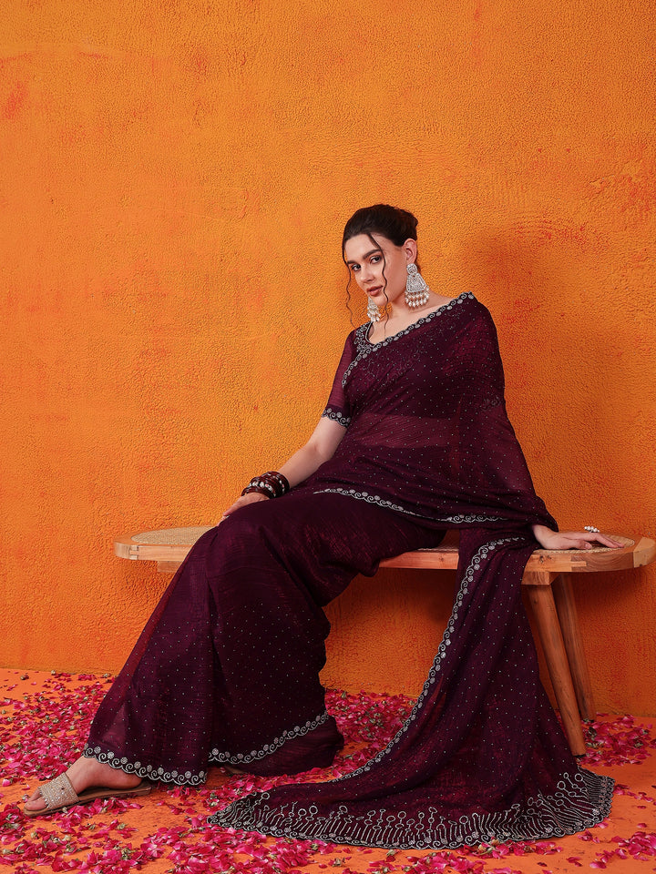 Crunchy Chiffon Wine Saree