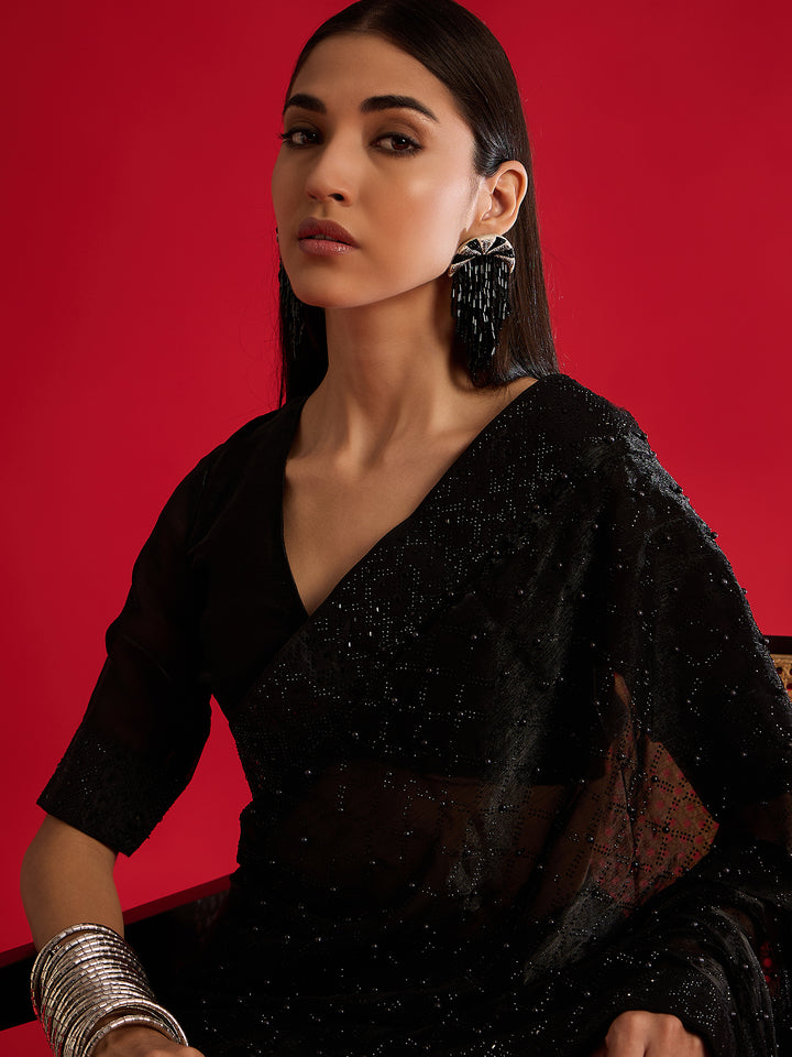 Elegant Black Jimmy Choo Saree For Farewell