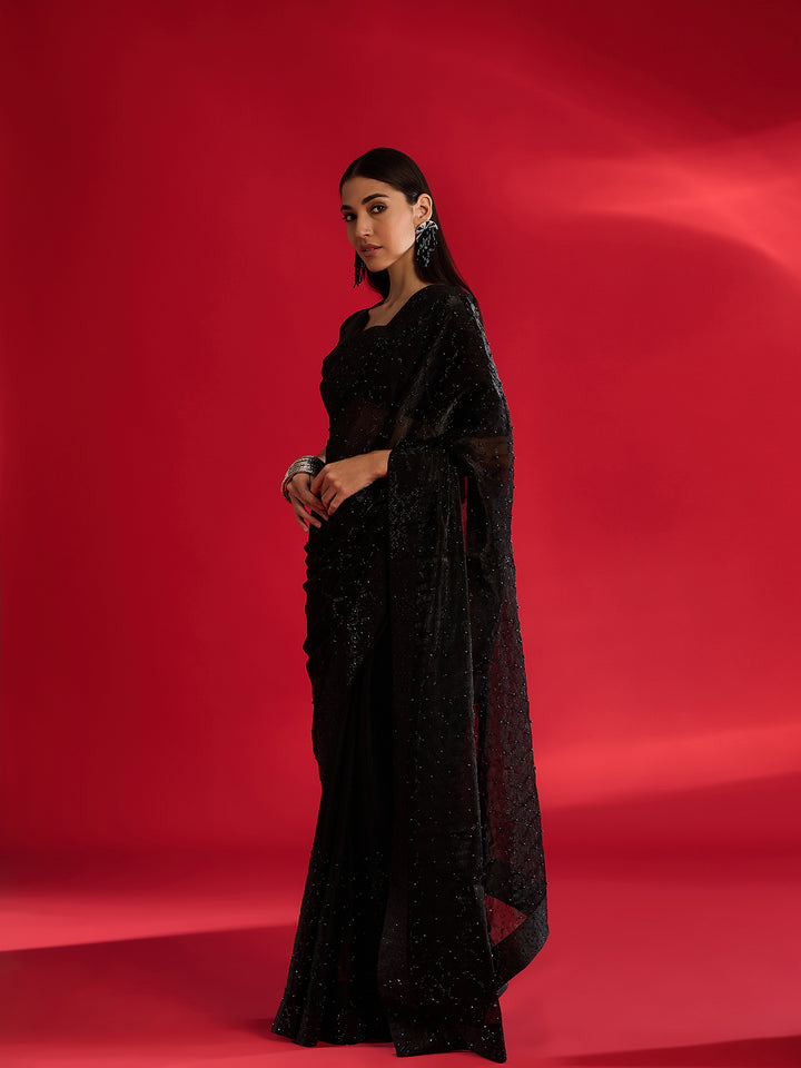 Elegant Black Jimmy Choo Saree For Farewell