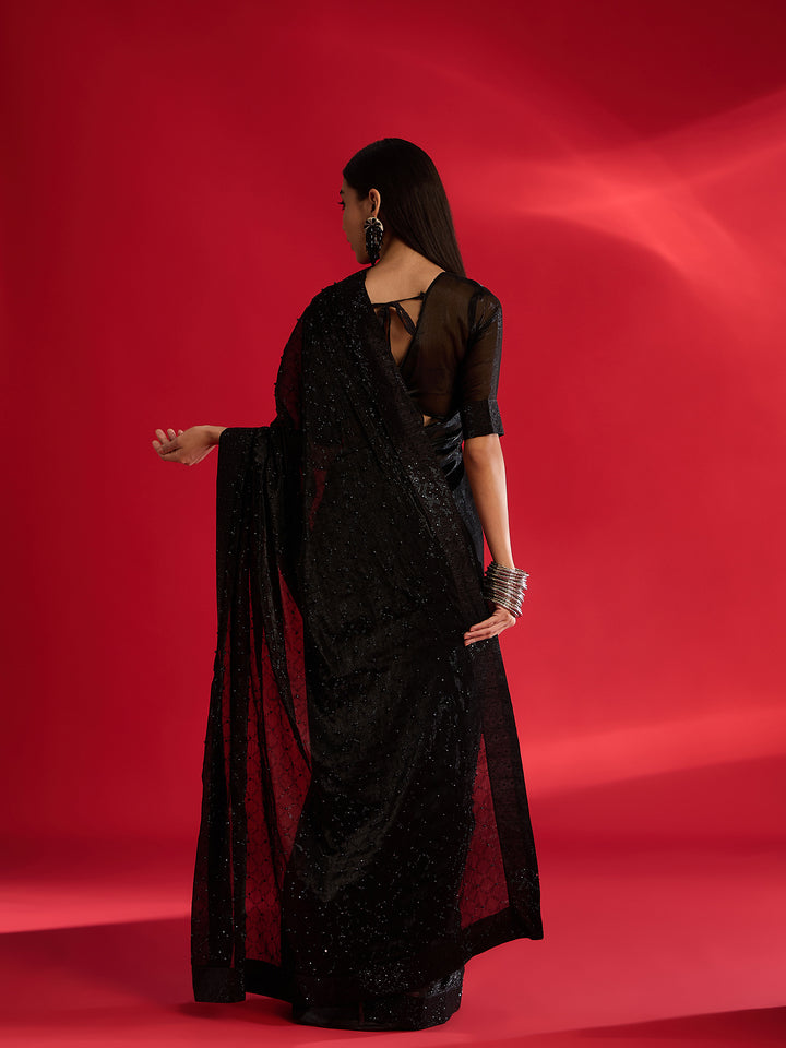 Elegant Black Jimmy Choo Saree For Farewell