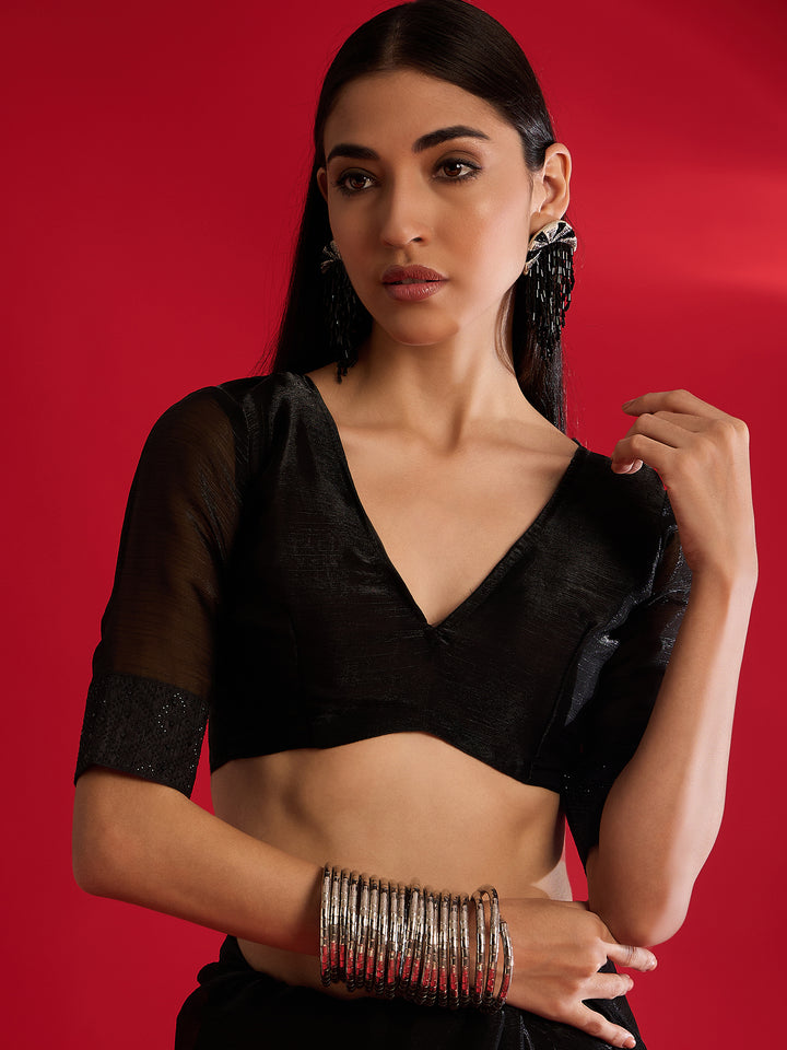 Elegant Black Jimmy Choo Saree For Farewell