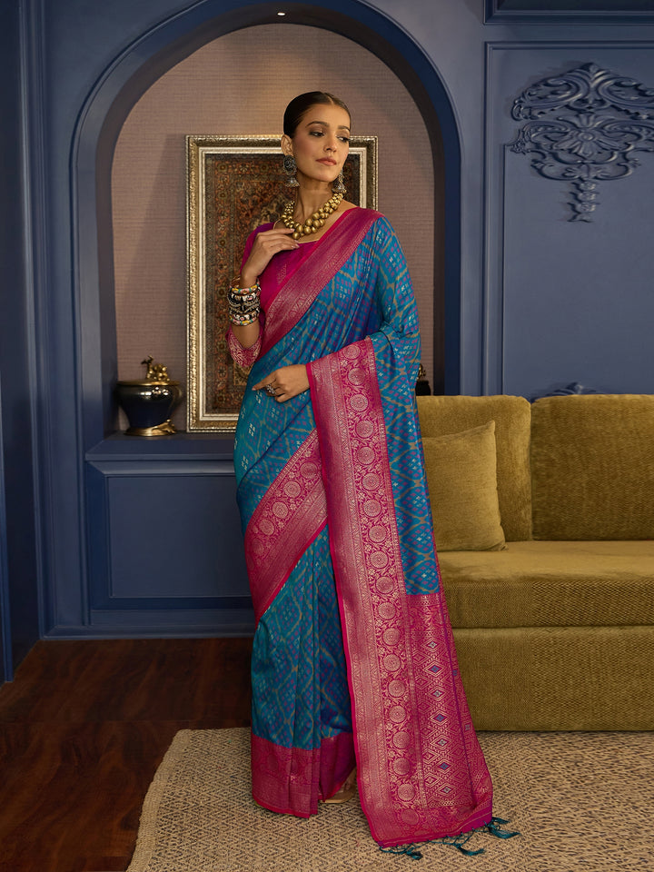 Elegant Blue Banarasi Satin Saree