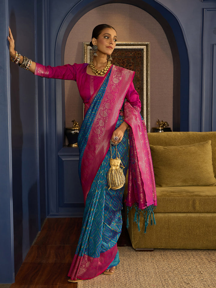 Elegant Blue Banarasi Satin Saree