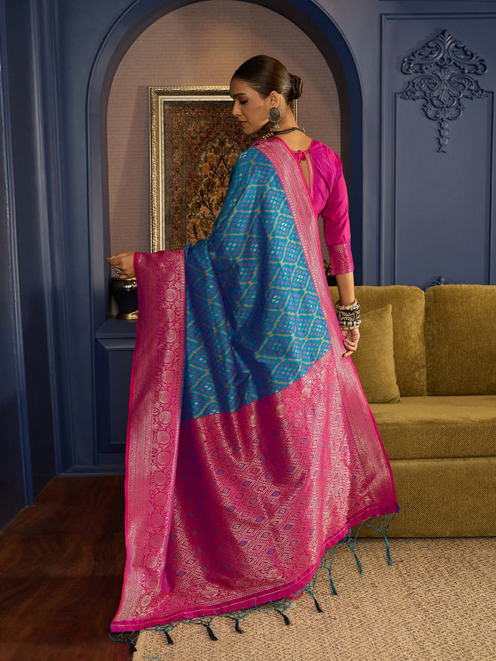 Elegant Blue Banarasi Satin Saree