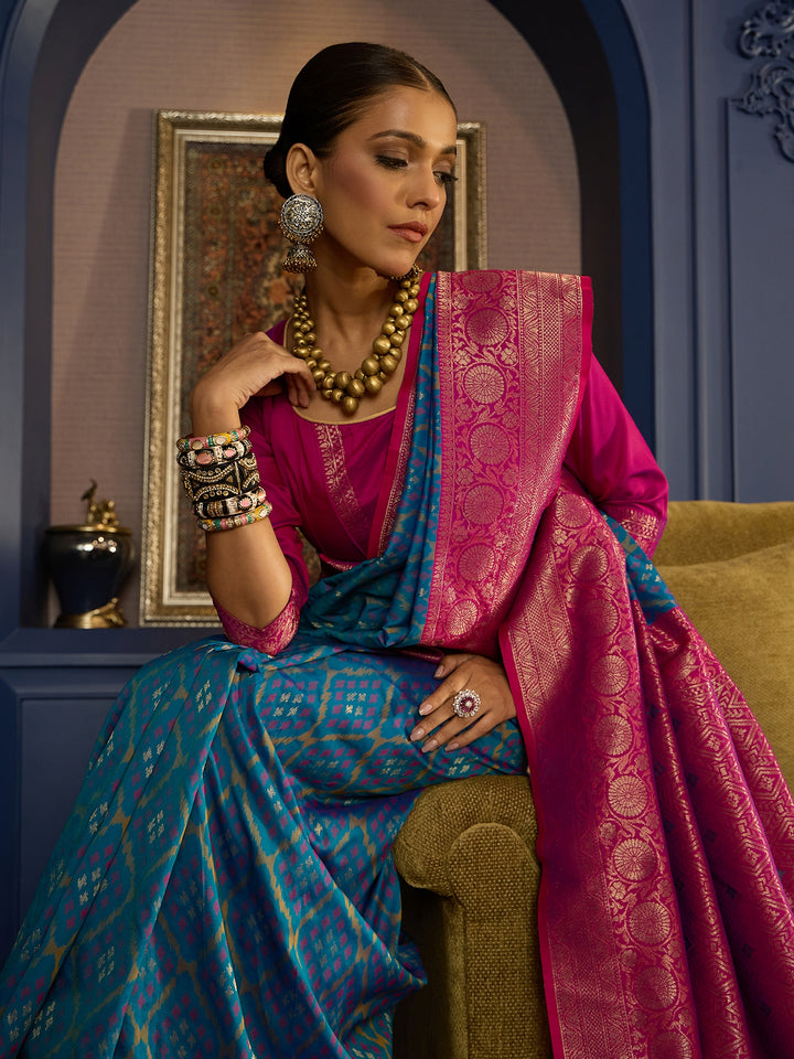 Elegant Blue Banarasi Satin Saree