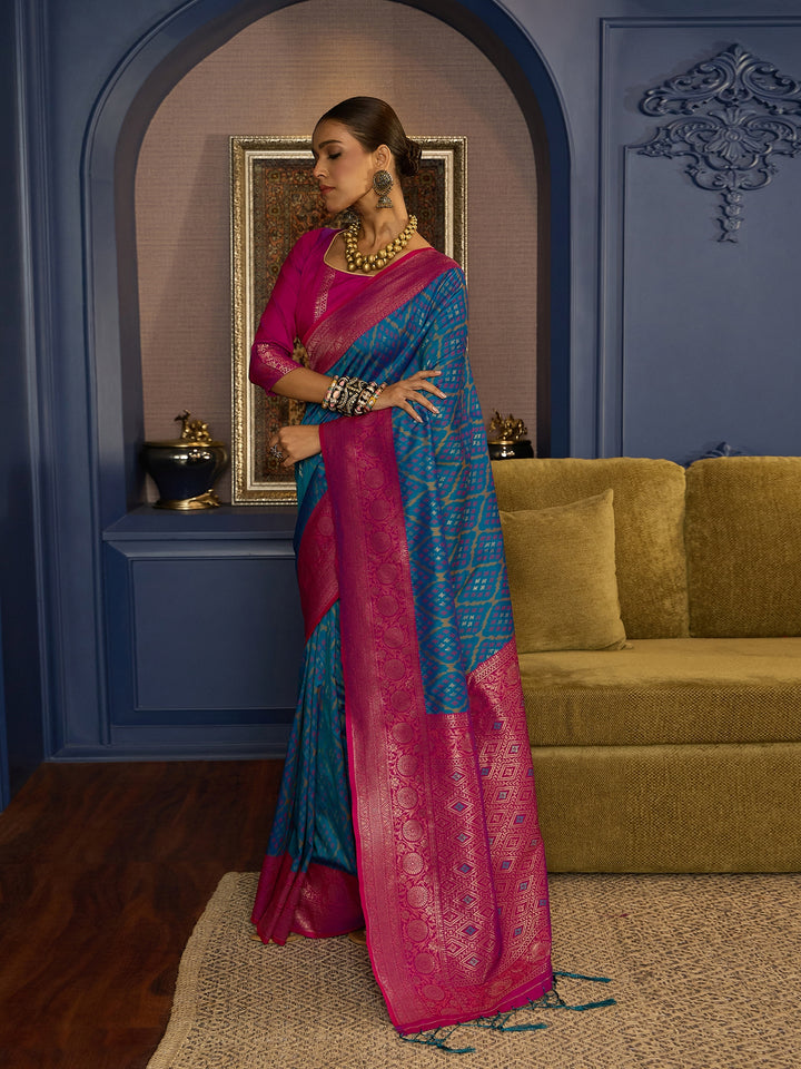 Elegant Blue Banarasi Satin Saree