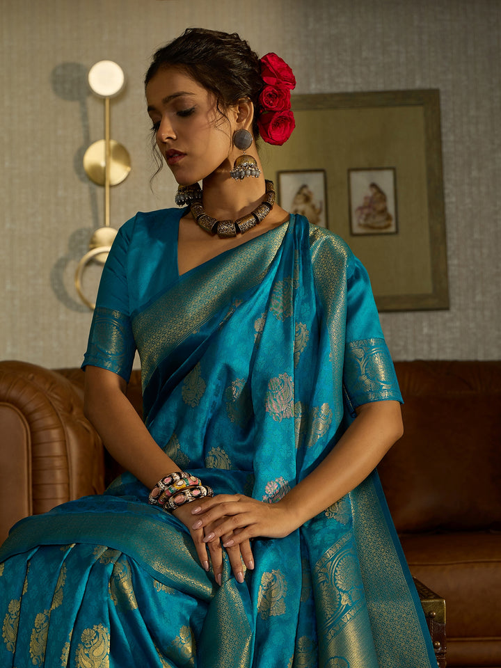 Elegant Blue Banarasi Silk Saree