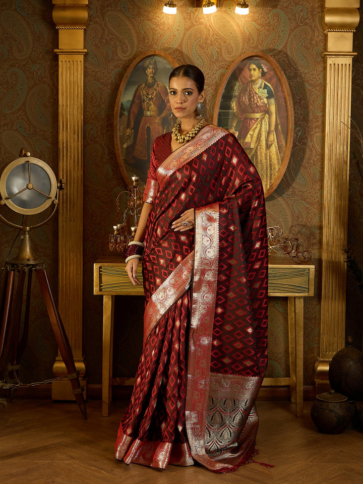 Elegant Red Banarasi Satin Saree