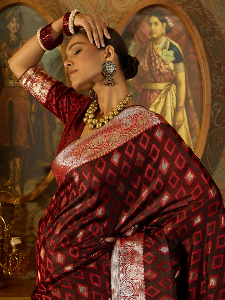 Elegant Red Banarasi Satin Saree