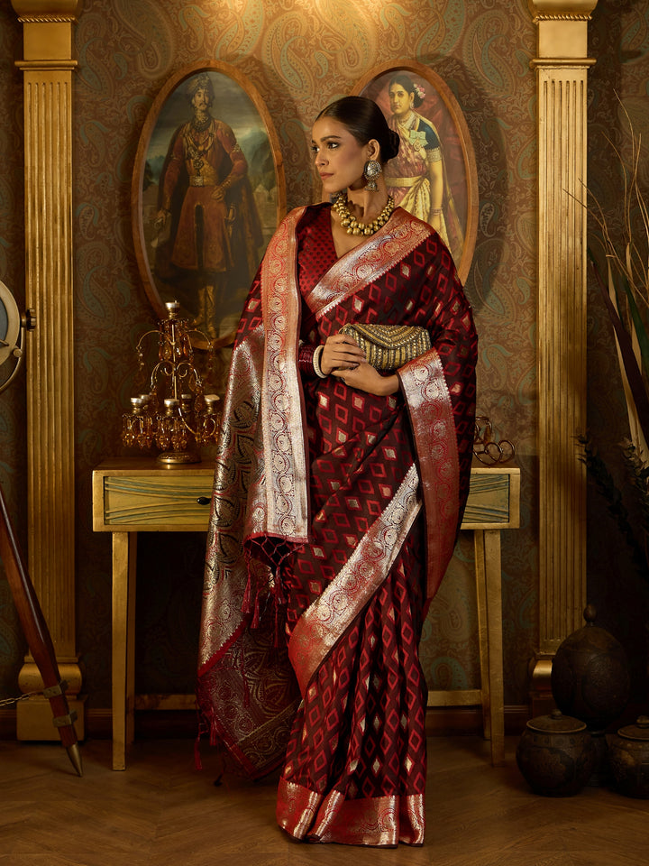 Elegant Red Banarasi Satin Saree