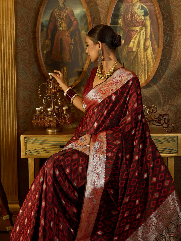 Elegant Red Banarasi Satin Saree