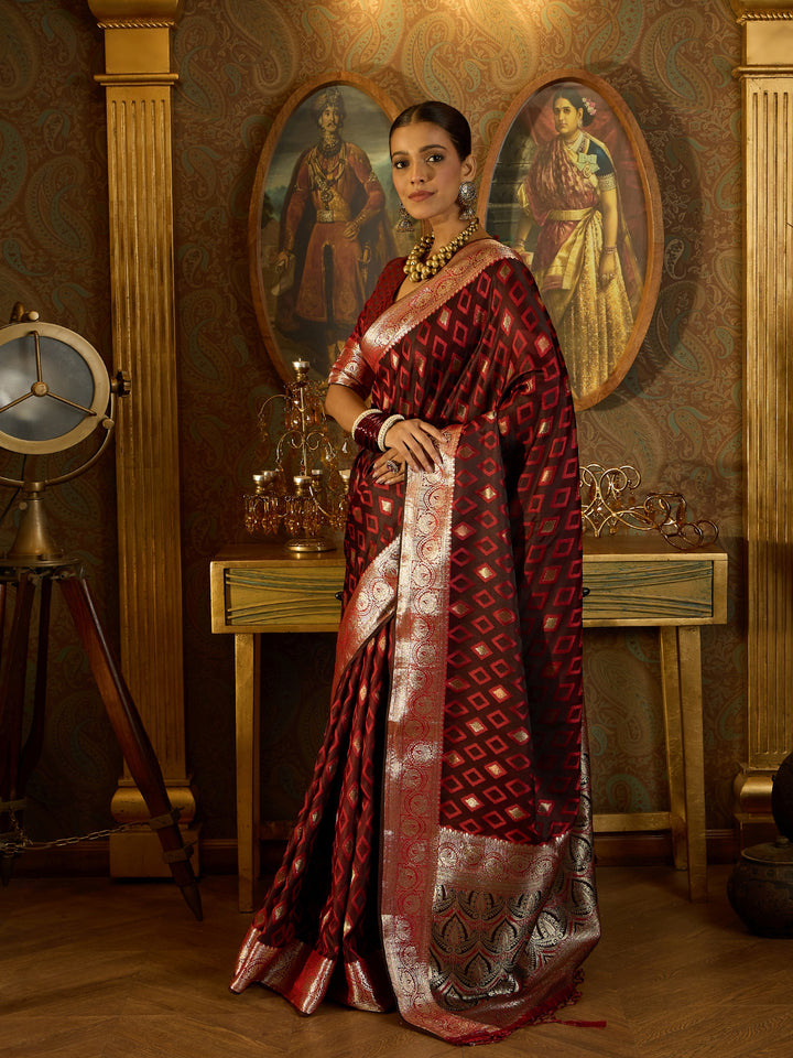 Elegant Red Banarasi Satin Saree