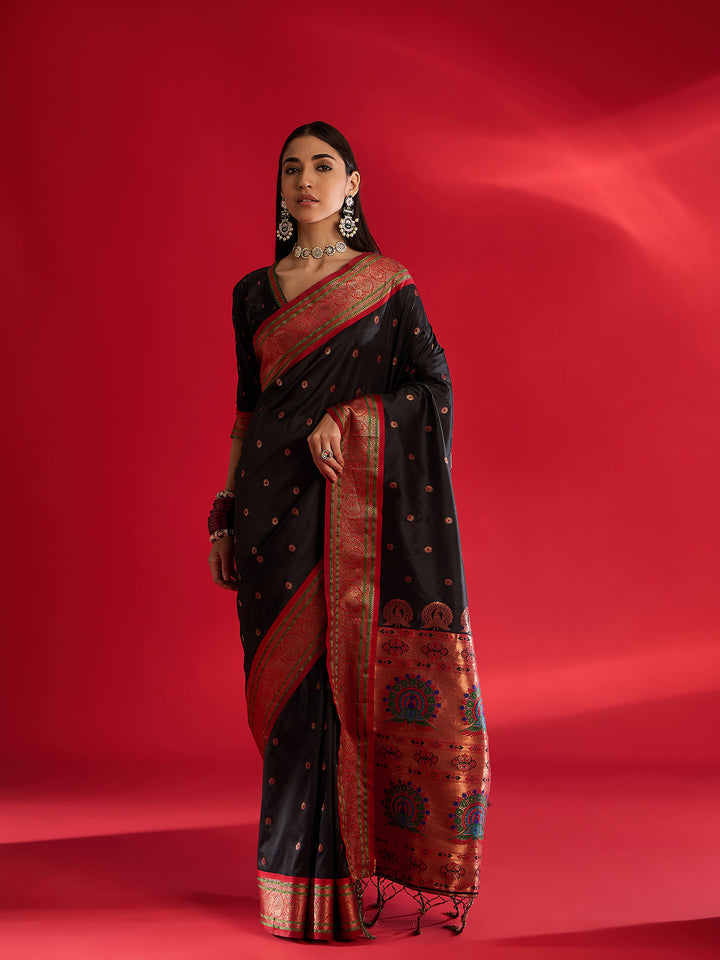 Ethereal Black Banarasi Satin Saree