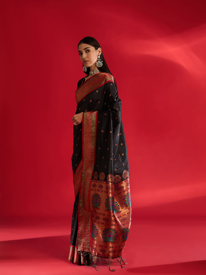 Ethereal Black Banarasi Satin Saree