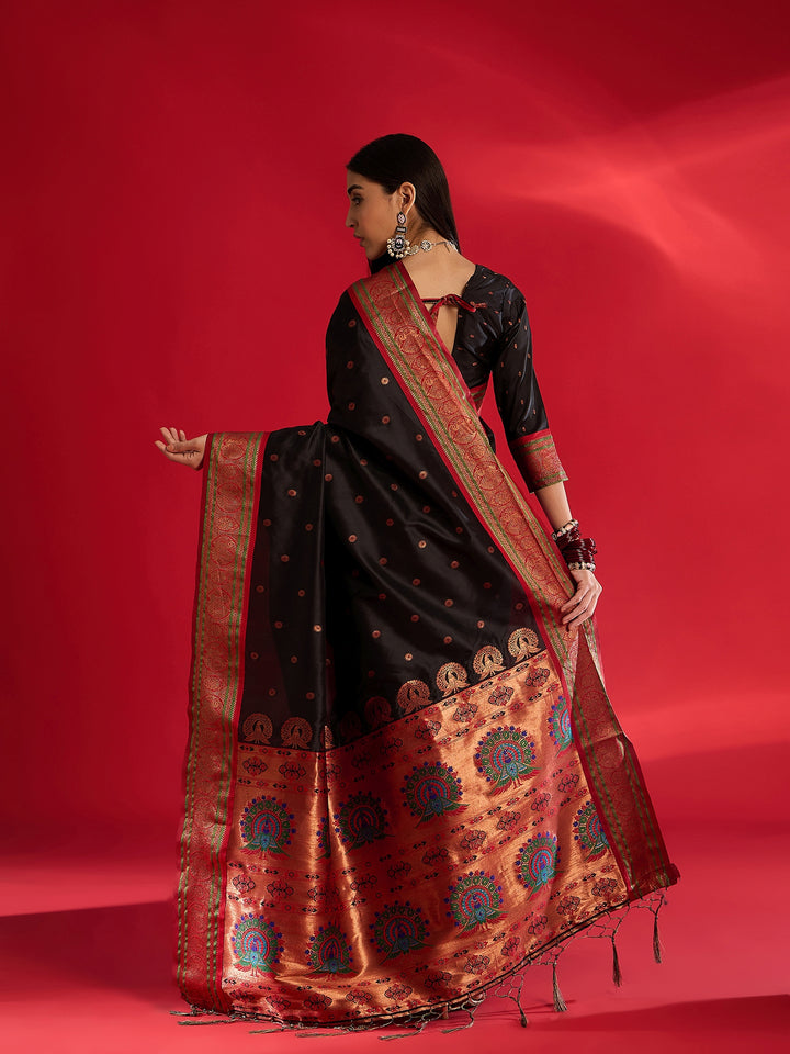 Ethereal Black Banarasi Satin Saree