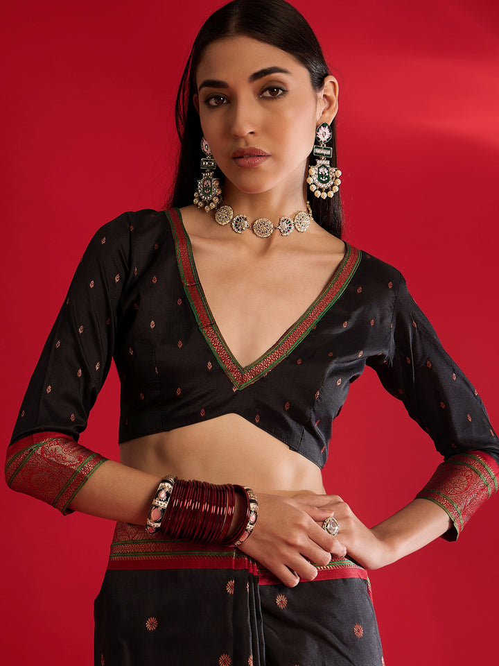 Ethereal Black Banarasi Satin Saree