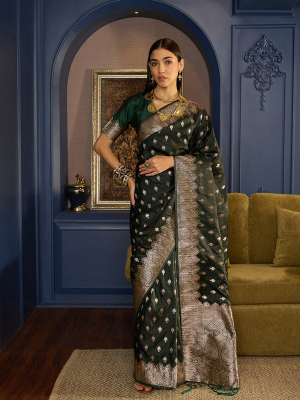 Ethereal Green Satin Saree