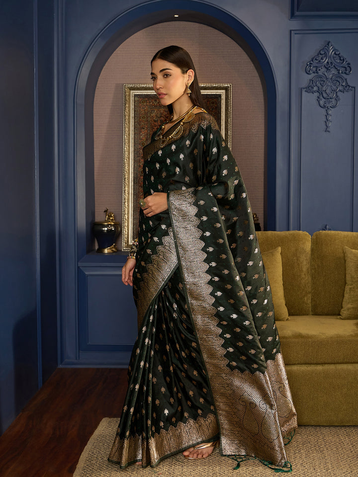 Ethereal Green Satin Saree