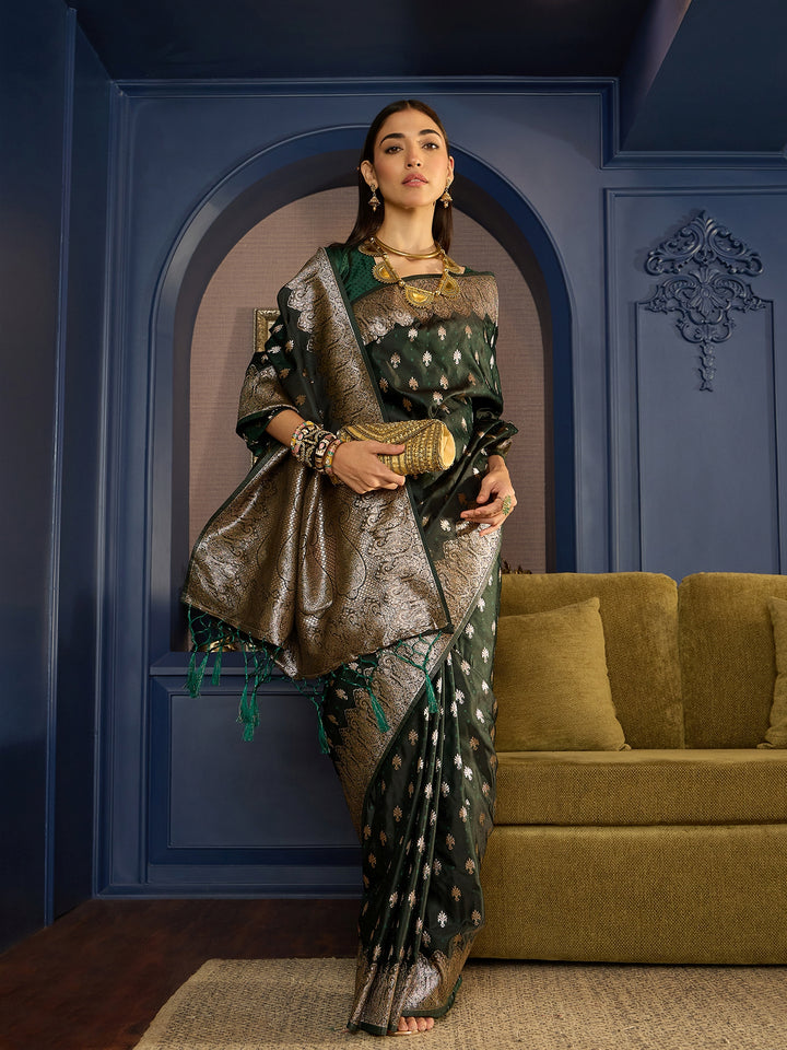 Ethereal Green Satin Saree