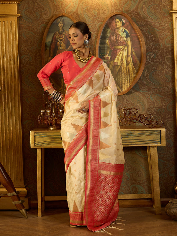 Ethereal White Banarasi Satin Saree