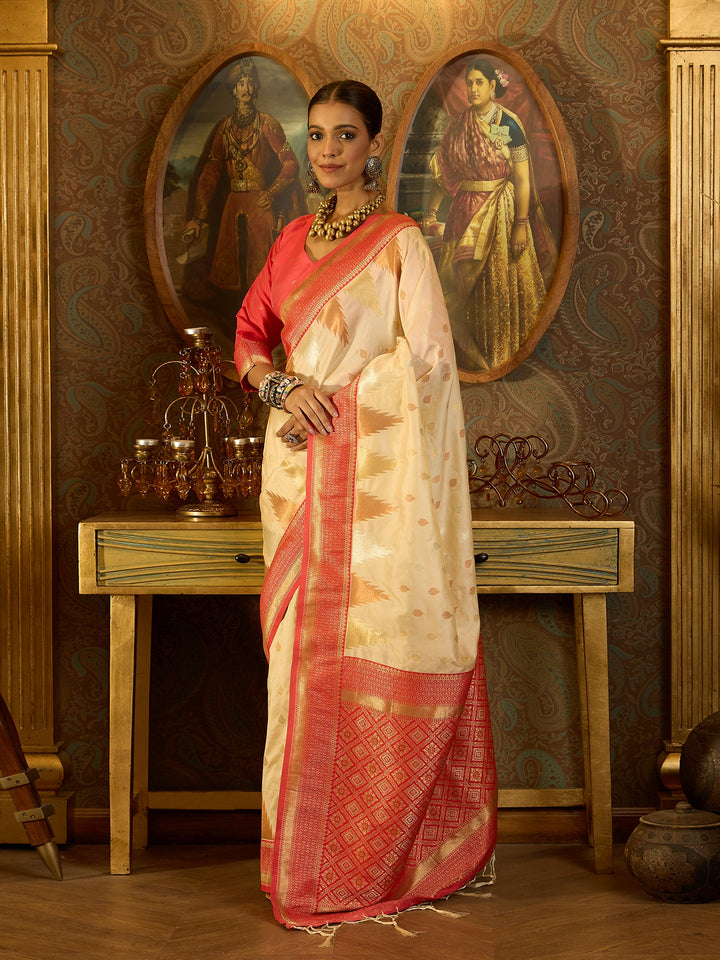 Ethereal White Banarasi Satin Saree